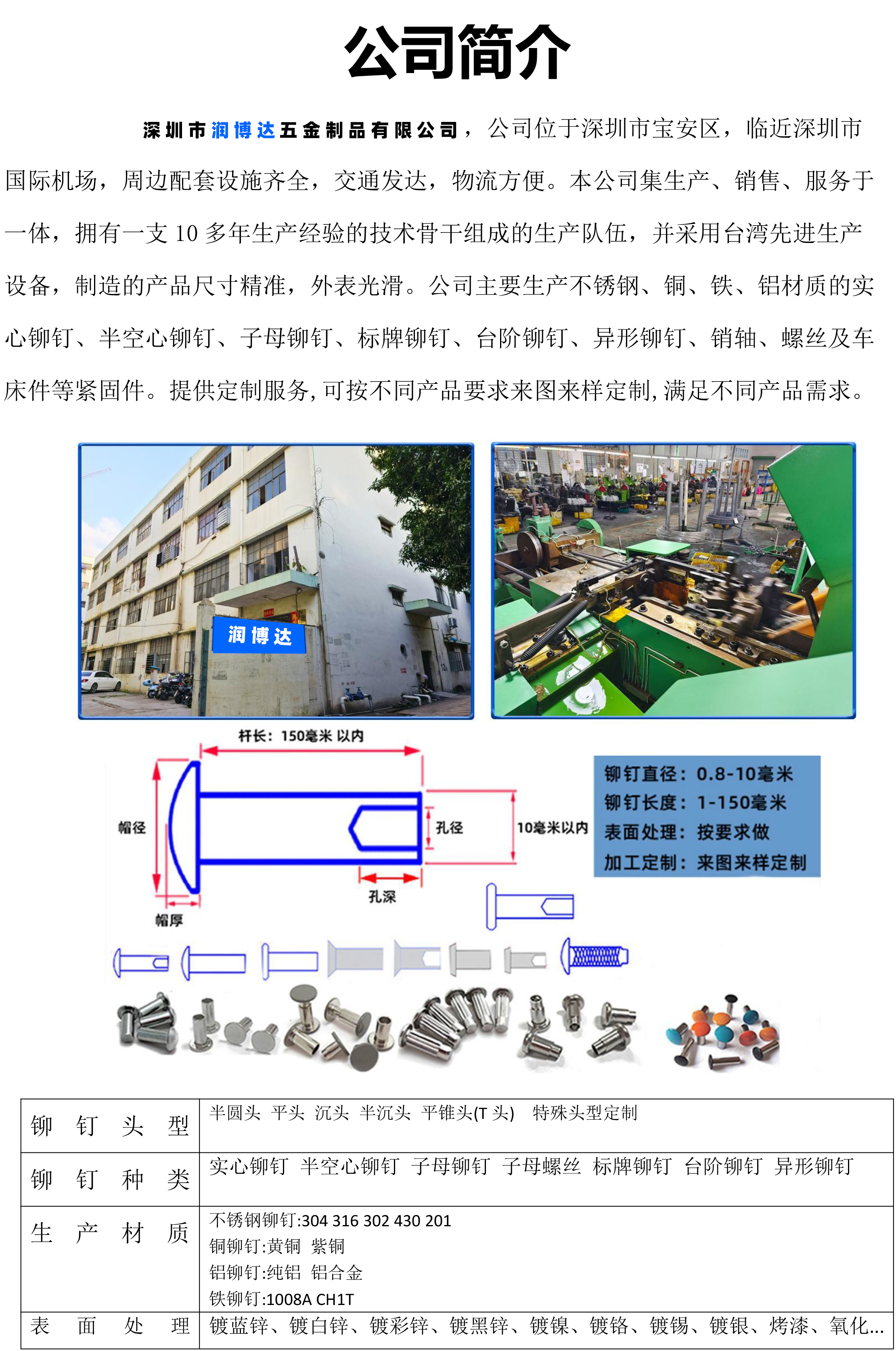 搜索:铆钉厂张东良一旋铆机全自动铆钉机平垫片铁不锈钢铝合金黄铜紫铜子母钉台阶标牌铝合金实心沉头半空心铆钉厂深圳市润博达五金制品有限公司一网上用户,